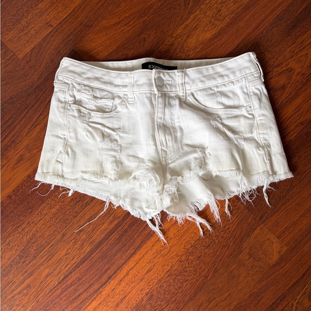 Express Distressed White Jean Shorts